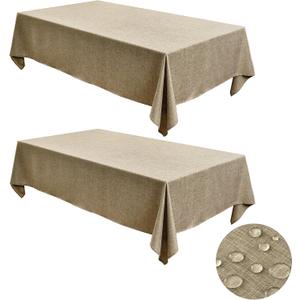 Fitable Linen Tablecloths for Rectangle Tables: Water & Stain Resistant Farmhouse Table Cloth, Washable Burlap Textured Table Covers for Kitchen Dining Party(2 Pack, 60x84 Inch, Khaki)
