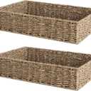 StorageWorks Large Seagrass Tray for Bathroom, Seagrass Storage Baskets for Shelves, Handwoven Natural Wicker Baskets for Organizing, 2-Pack (15 "L x 11 "W x 3 "H)