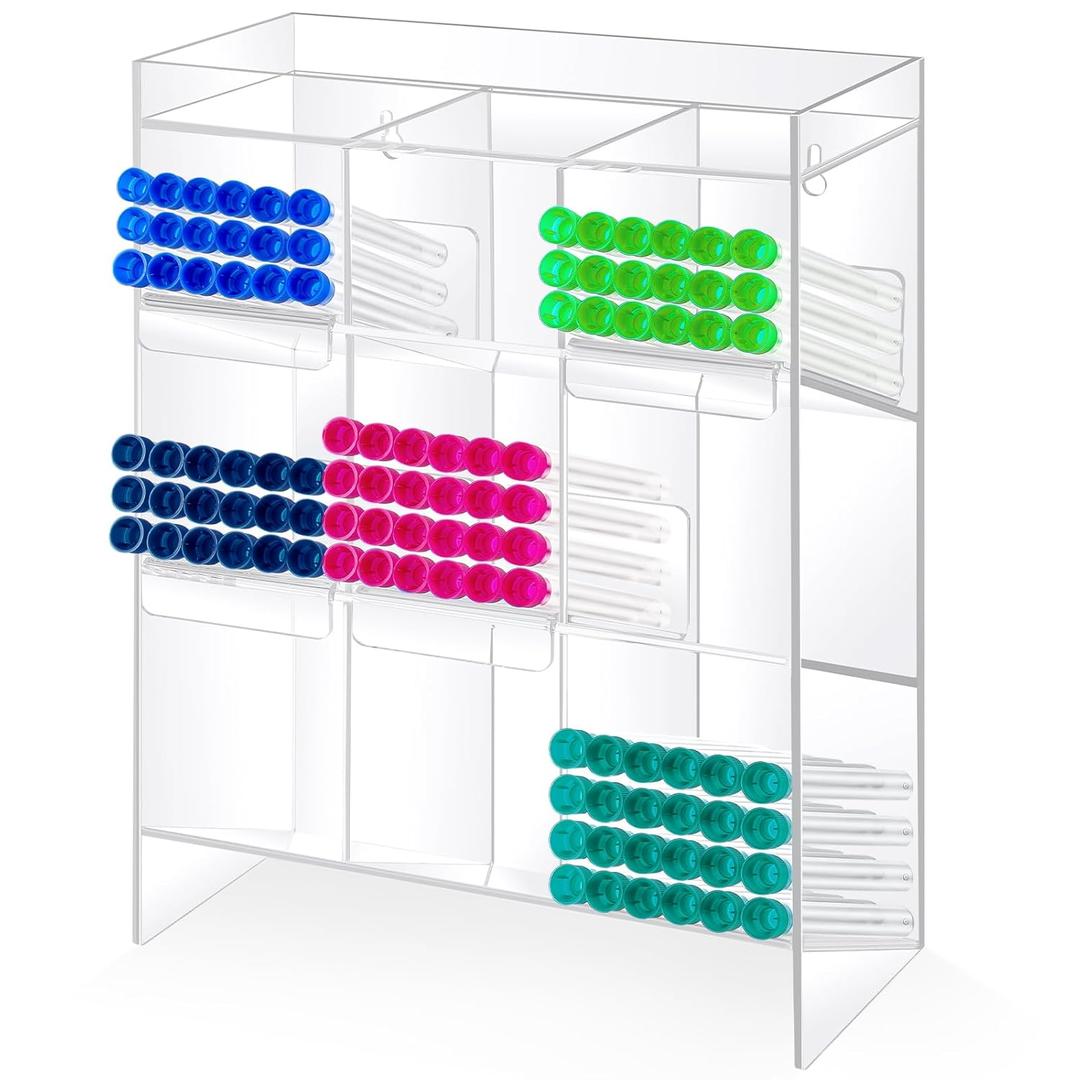 Clear Acrylic Tube Rack with 9 Compartment and 4 Pull Out Trays Large Tube Holder Wall-Mounted and Countertop Lab Organizer Stand for Storage (16 x 12 x 5.5 Inches) (Single-sided)