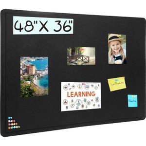 Large Bulletin Board, 48 X 36 inches Felt Board Notice Pin Board, 4' x 3'Cork Board Alternative for Wall, Self-Adhesive Vision Board Mood Board Foldable Photo Board with 30 Pushpin (Black) (48 x 36inches)
