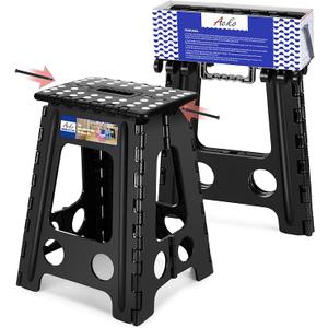ACKO 17.5 Inch Folding Step Stool with Safety Lock, Holds 400 lbs, Black | Portable Foldable Stools with Handle, Heavy Duty Collapsible Non-Slip Foot Stool for Adults & Kids, Kitchen Bathroom Outdoor