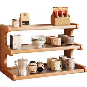 3-Tier Wooden Mug Holder Countertop, Coffee Cup Holder Mug Display Coffee Mug Organizer Mug Rack for Coffee Station Organizer Mug Shelf for Cabinet for Kitchen, Home,Natural