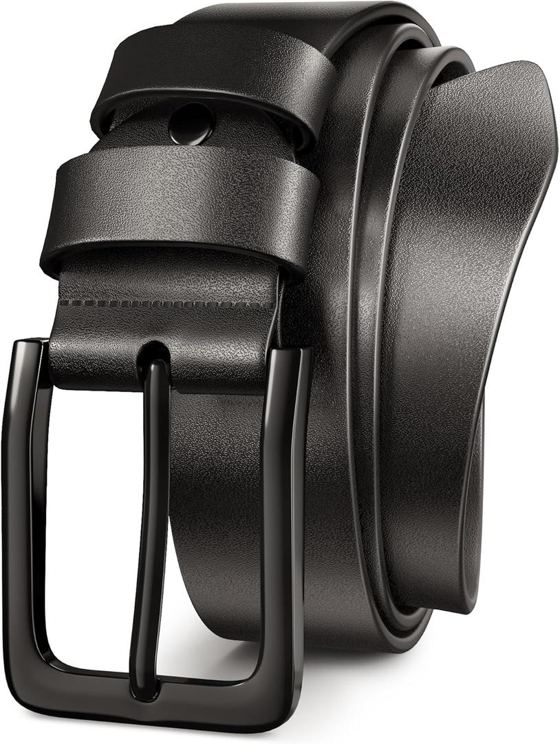 Mens Dress Belt,Genuine Casual Leather Belts for Men 1.5" Width (waist size 37-40", Black)
