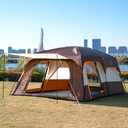 KTT Extra Large Tent 14 Person, Family Cabin Tents, 2 Rooms, Straight Wall, 3 Doors 3 Windows with Mesh, Waterproof, Straight Wall, Big Tent for Outdoor, Picnic, Camping, Gathering(Brown)