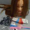 MEDO 26 Inch Makeup Mannequin Head Long Straight Hair Dresser & Practice Long Training Head Brown Synthetic Hair with 50% Real Hair Braiding Manikin Head Doll Cosmetology Head And Clamp(Makeup on, 27)