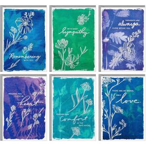 Hallmark Assorted Sympathy Cards (36 Cards with Envelopes) Blue and Green Flower Assortment