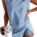 KevaMolly Womens Travel Outfits Summer Lounge Set Two Pieces Mineral Wash Cotton Tank Top Lined Split Athletic Skirt Set (Medium, Blue)