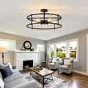 hesoge Large Semi Flush Mount Ceiling Light Fixture Black Cage Ceiling Light 6 Light Chandelier for Kitchen Dining Room Entryway Living Room Bedroom Foyer