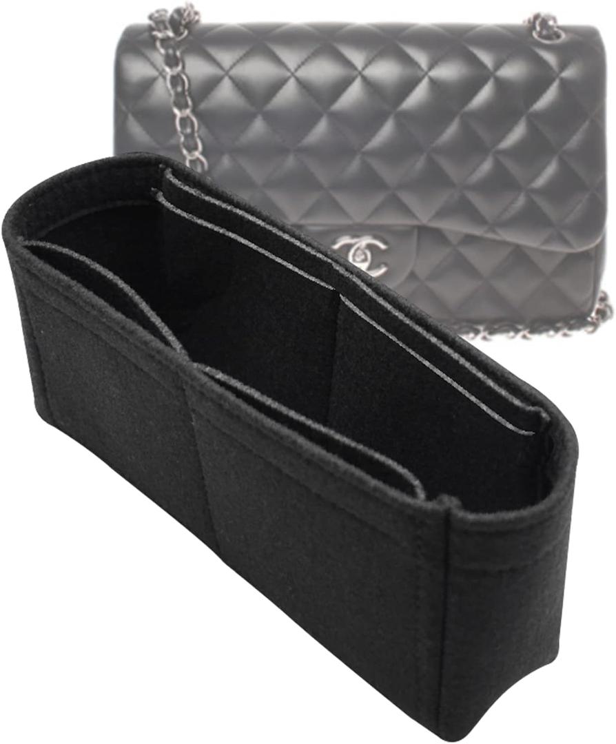 Lckaey Bag Organizer Insert for Classic Flap Medium bag Shaper Purse Insert - Premium Handbag Felt Organizer 2009 black-M