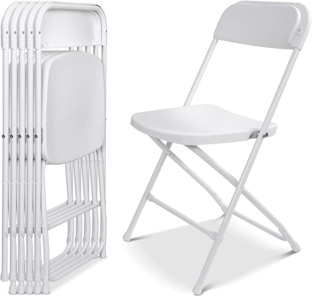 6 Pack White Portable Foldable Camping Chairs, Lightweight Outdoor Seat with Non-Slip Feet for Camping, Picnic, Patio & Travel Use