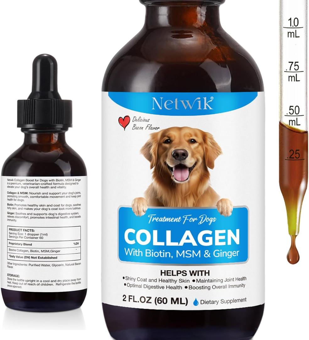 Collagen for Dogs - Skin and Coat Supplement for Dog, Dog Liquid Collagen, Collagens Supplement for Dogs - Collagens with Biotin, MSM & Ginger - 2 fl oz