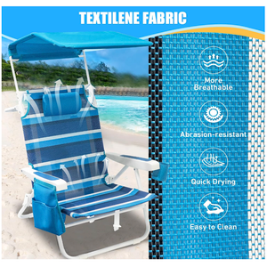 1 Pack Beach Chair with Canopy Shade, 5 Positions Lay Flat Textilene Reclining Beach Chair with Backpack Straps, Cooler Bag & Cup Holder for Outdoor Lawn Camping