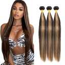 P4/27 Highlight Brown Bundles Straight Bundles Human Hair 30 32 34 Inch Unprocessed Brazilian Virgin Weave Hairs Blonde 3 Bundle 50 Gram Per Bundle Human Hair Extensions