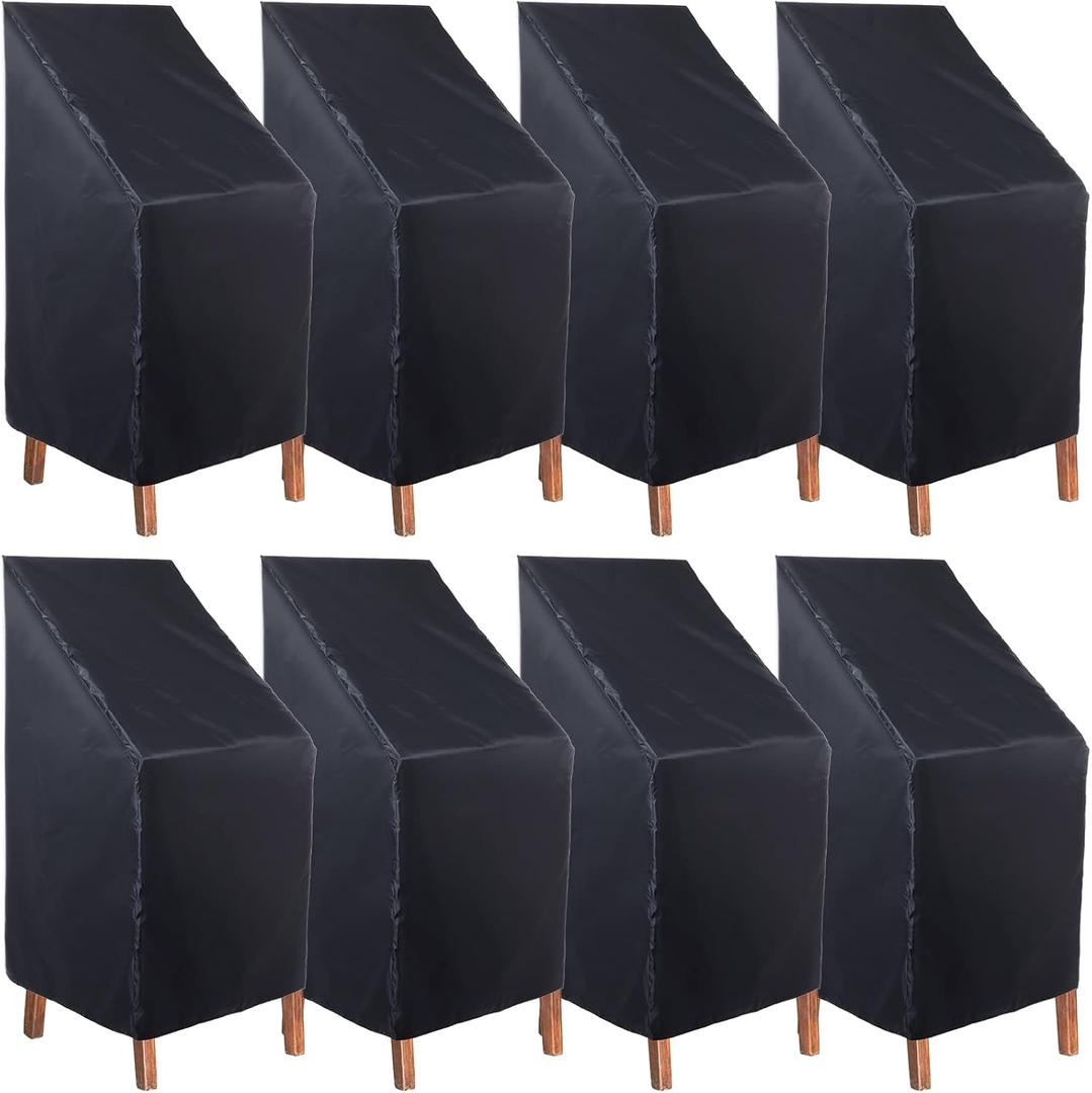 Woanger 8 Pcs Black Patio Chair Cover Outdoor Chair Cover 210D Oxford Cloth Waterproof Stacking High Back Patio Furniture Protection with Storage Bag for Protecting Furniture 25 x 25x 47inch