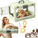 Foldable Hard Cat Carrier, Transparent Pet Crate for Cats & Small Dogs, Collapsible Travel Kennel with Ventilation & Urine Pad Mesh Grid, Portable Travel cage, Essential for pet Travel, Green