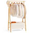 Relquorax Bamboo Clothes Rack with Storage Box, Portable Extra Large Garment Rack Clothing Rack, Foldable Wardrobe For Entryway and Bed Room (M)