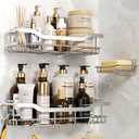 OMAIRA Shower Caddy 3-Pack, Adhesive Shower Organizer with Soap Holder, Rustproof No Drilling Shower Shelves for Inside Bathroom Organizer, Silver(X-Large)