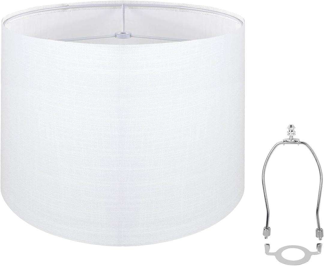 Lampshades, White Drum Lampshade 13''Top X 13'' Bottom X 10'' High, Lamp Shade for Table Lamps, Drum Lampshade for Floor Lamps (Spider Fitter) Easy Assembly Replacement Lampshades