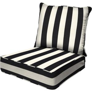 Honeycomb Outdoor Deep Seat, 24" W x 23" D, Cabana Stripe Black & Ivory Outdoor Chair Cushion (Cabana Stripe Black and Ivory)