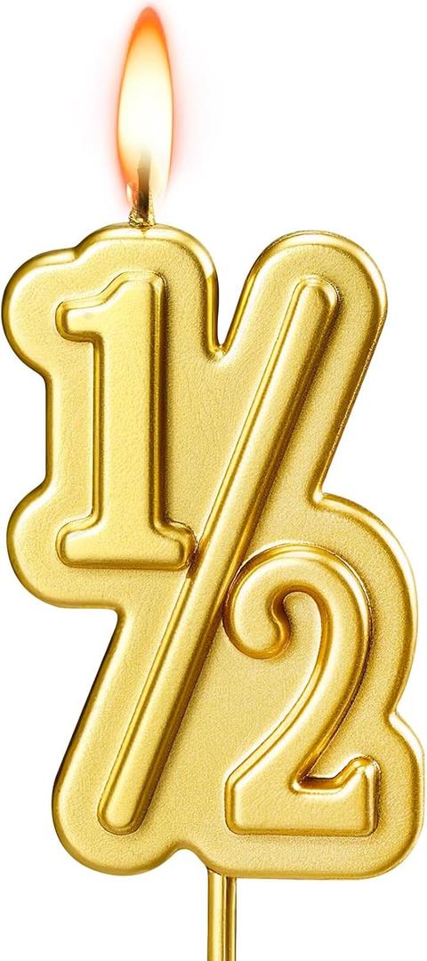 Half Year Birthday Candle, 1/2 Gold Number Birthday Candles, Cake Topper for Baby's Sixth Month Birthday Anniversary Celebration Party Supplies