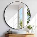 Black Round Mirror 30 inch Large Circle Mirror, Aluminum Alloy Metal Frame Bathroom Mirror, Round Wall Mirror, Circle Mirrors for Wall Entryway Bedroom Living Room