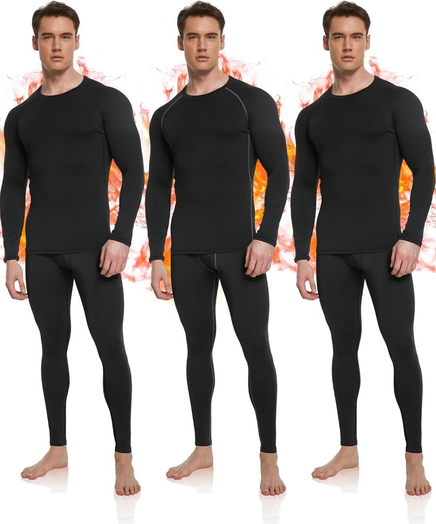 OYGSieg 3 or 2 Set Men's Thermal Underwear Long Johns with Fleece Lined, Thermals for Men Base Layer Cold Weather Top Bottom (Large)