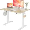 YDN Electric Standing Desk Adjustable Height, 40 x 24 Inches Stand up Desk with Cable Management, Home Office Desks with Splice Board & White Frame, Nature Top