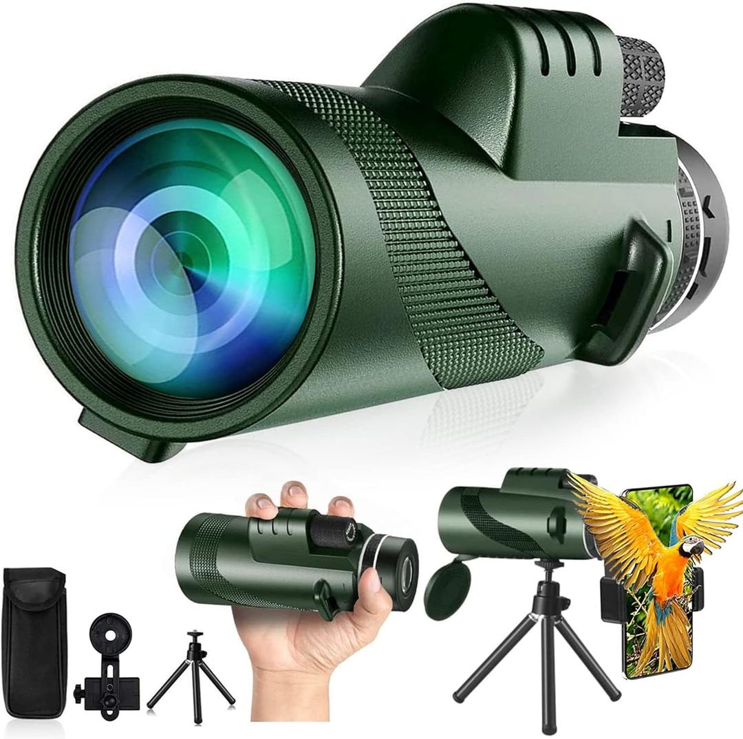 80x100 monocular Telescope, Suitable for Adults and Children, for Bird Watching, Hiking, and Concert Tours, with Phone Clip and Stand