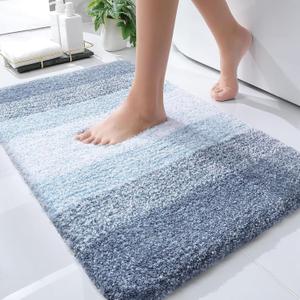 OLANLY Bathroom Rug Mat 30x20, Extra Soft and Absorbent Microfiber Bath Rugs, Non-Slip Plush Shaggy Bath Carpet, Machine Wash Dry, Bath Mats for Bathroom Floor, Tub and Shower, Blue