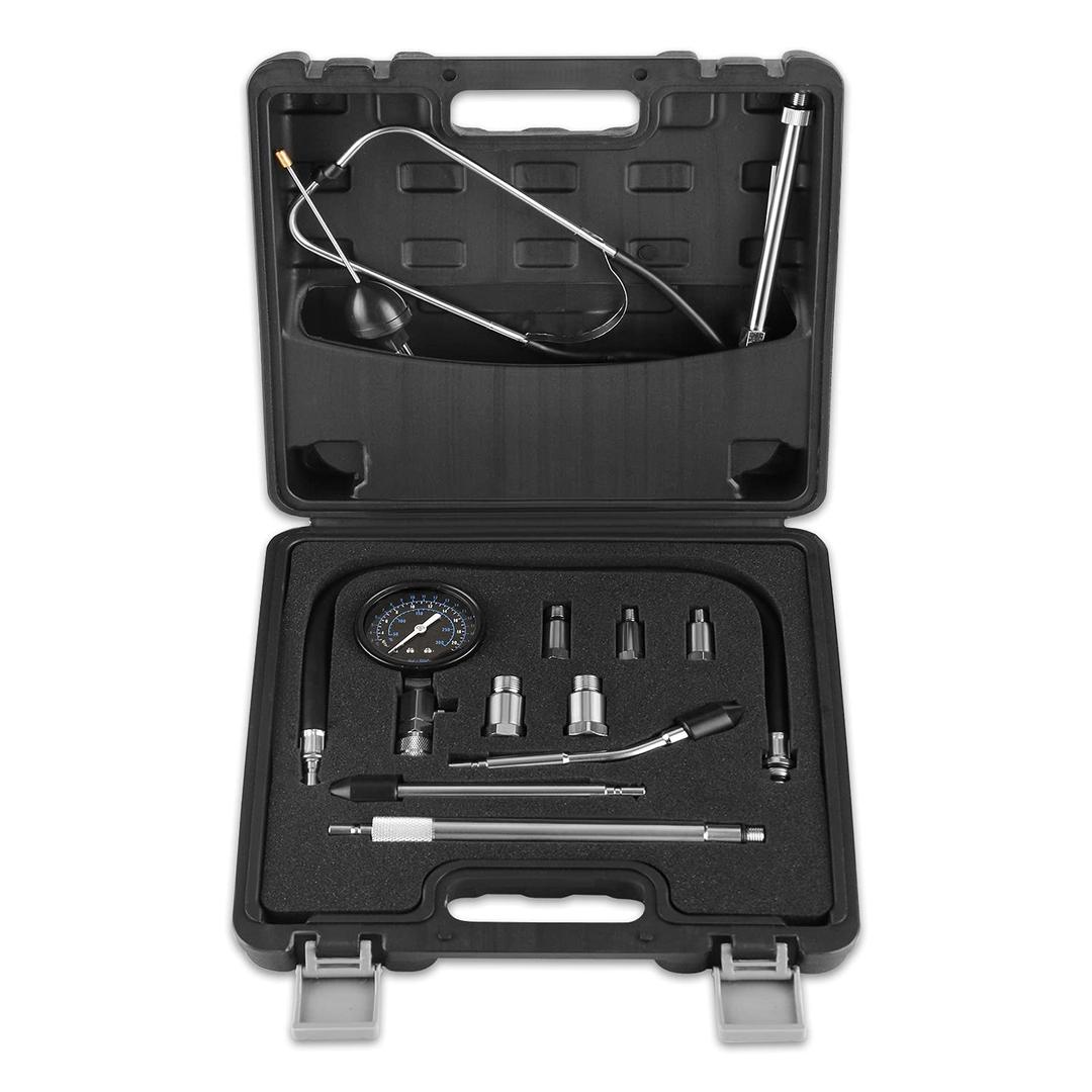 Lichamp 11pcs Compression Tester Adapter Kit, Automotive Engine Cylinder Leak Down Compression Test Motor Pressure Gauge, Include Engine Cylinder Stethoscope