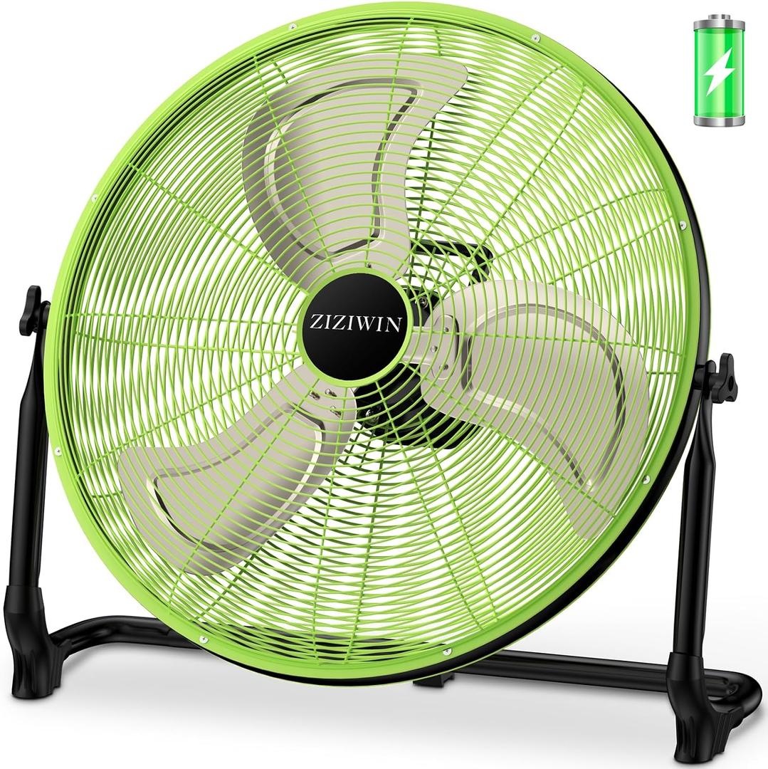 20'' Large Battery Fan, Portable Cordless Camping Fan, Rechargeable Battery Floor Fans, 360° Tilt, Wireless, USB Output, for Home Office Gazebo Greenhouse, Outside Gym