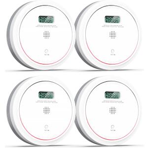 Smoke and Carbon Monoxide Detector Combo 10 Year Battery, Dual Sensor Smoke Alarm Carbon Monoxide Detector with LCD Display for Home, 4 Packs