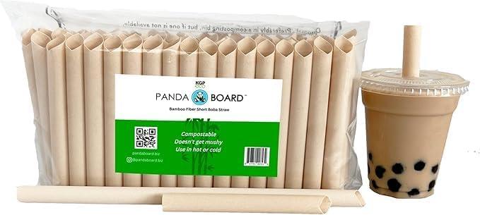 Pandaboard Compostable - Short - Bamboo Boba/Milkshake/Smoothie Straws - Unwrapped - bag of 100