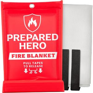 Prepared Hero Emergency Fire Blanket - Pack of 1 - Fire Suppression for Kitchen, 40 x 40 Fiberglass Fire Blanket for Home