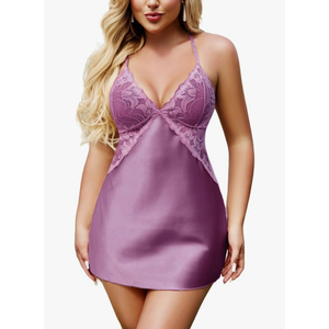 Avidlove Women Lingerie V Neck Sexy Nightwear Satin Sleepwear Lace Chemise Mini Babydoll Nightgown, XXL