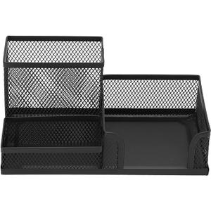 Desk Pen Holder, Pen Organizer Multifunction Pen Holder 3 Compartments Stable Durable Sturdy Metal Classic Style Small Desk Organizer
