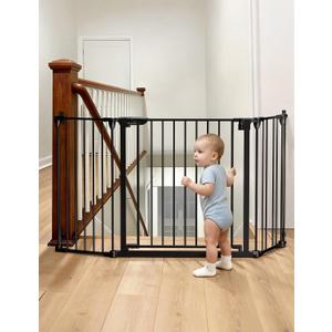 Babelio 72" Extra Wide Baby Gate, AdaptiZone, 3 Metal Panels, Black
