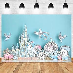 Cinderella Castle Birthday Photography Backdrop Cartoon Kids Girl Cake Smash Props Pumpkin Car Decor Baby Shower Background
