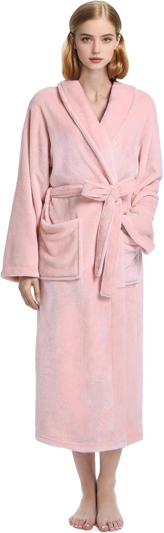 Plush Soft Robes for Women, Premium Fleece Womens Robe Cozy Warm Bathrobe (Large-X-Large, Light Pink)