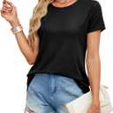 Amoretu Short Sleeve Tunic Tops Loose Fit for Women Crew Neck Tunic Tshirt (Black, M)
