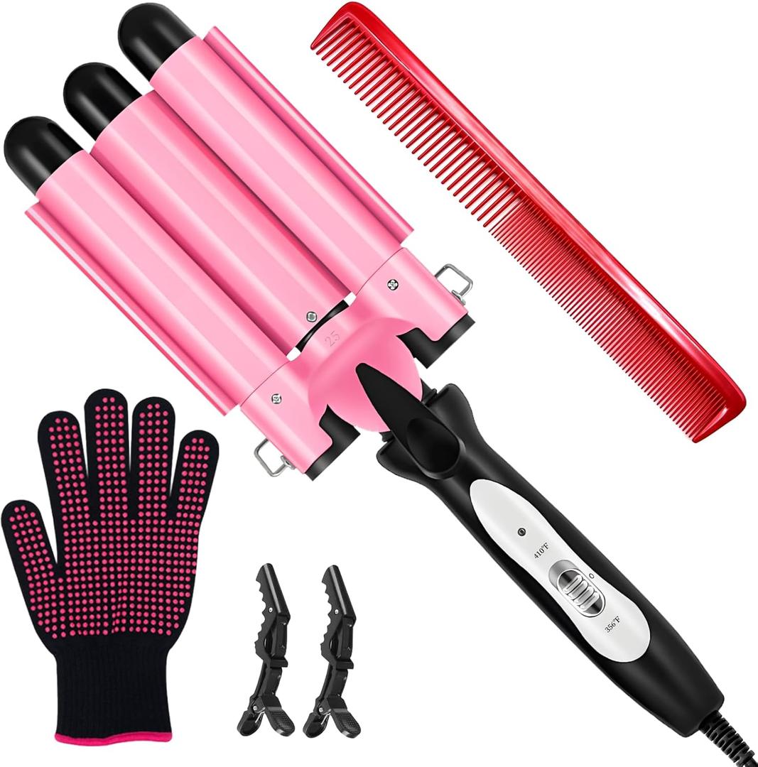 CLSYBelize 3 Barrel Curling Iron  Crimper Hair Tool 1" Ceramic Hair Crimper & Crimping Iron | Triple Barrel Hair Waver for Women Beach Waves, Dual Voltage, 2 Temp Settings