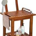 Teak Shower Chair with Handles and Backrest,18.7" Teak Shower with Non-Slip Feet Shower Head Holder and Storage Shelf for Seniors Adults Disabled Pregnant