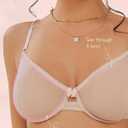 Women's Sexy Sheer Balconette Bra Mesh Unlined Underwire Bras Demi Plunge See Through Unpadded Lace Everyday Bralette (36D, Nude)