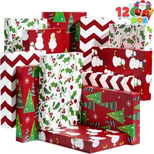 JOYIN 12 PCS Christmas Shirt Gift Boxes with Lids for Presents, Large Robe Cardboard Boxes, Xmas Bright Decorative Box for Clothes, Birthday Holiday Wedding Gift Wrapping Decor, Hat, Sweater and Coat