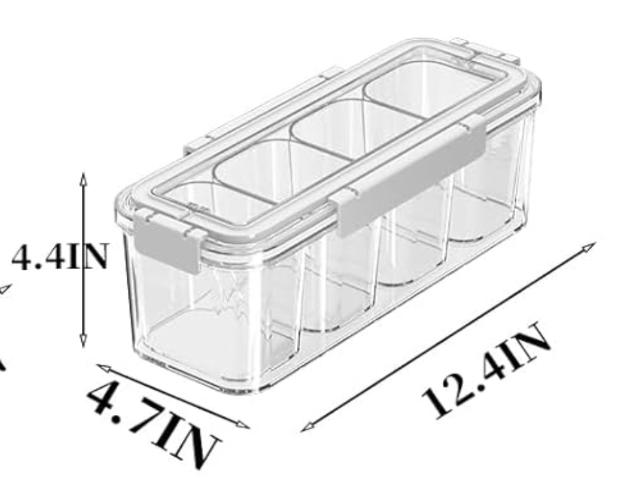  Divided Condiment Tray with Lid and Handle 4 Compartment Snackle Box Container Portable Fruit Serving Tray Stackable Travel Snack Platters for Fruit,Veggie,Salad,Nut,Candy