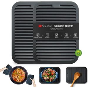 Walfos Trivets for Hot Dishes, Multi-Purpose Silicone Pot Holders, Hot Pads for Kitchen Hot Pots and Pans, Heat Resistant Silicone Mats for Kitchen Countertops, Non-Slip, 2 Pack, Black