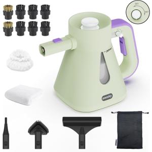 awasky Steam Cleaner Handheld: 1200W Fast 10-Sec Heat-Up-750mL (25oz) Tank-No Cooling-Refill Anytime-Lockable Steam Trigger-14-Piece Kit Hand Held Steamer for Home Car Grout Tile Cleaning (Green)