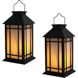 13-Inch IP65 Waterproof Battery-Powered Outdoor Lantern with Led Flameless Candle and 6-Hour Timer - Decorative Lantern for Patio & Garden(2 Pack) (Black)