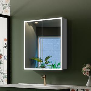 Quavikey 24"x26" LED Mirrored Medicine Cabinet, Recessed or Surface, 2-Door, 24 inches x 26 inches x 4.9 inches