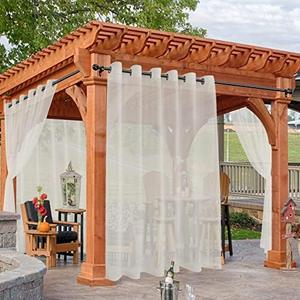 HolidayIdeas Beige Outdoor Sheer Curtains for Patio Waterproof, 4 Panels - 100 x 84 Inch - Extra Wide Voile Outside Curtains Light Filtering Grommet Drapes for Front Porch, Gazebo, Pergola, Backyard